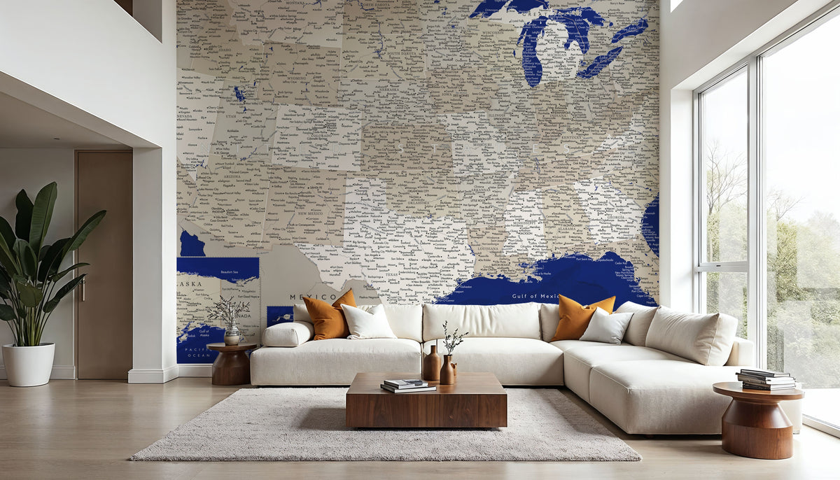 US Map Detailed - Kameryn Mural Wallpaper - room preview 06