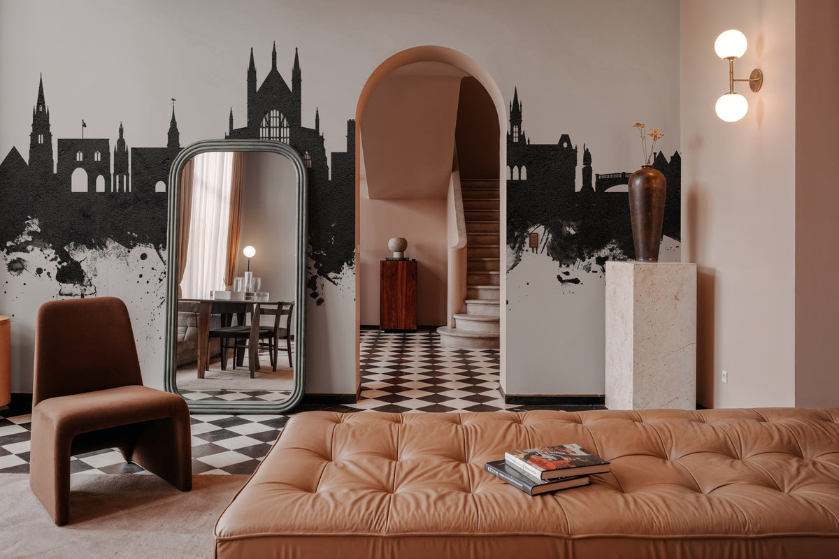 Winchester England Skyline Black & White Mural Wallpaper - room preview 06