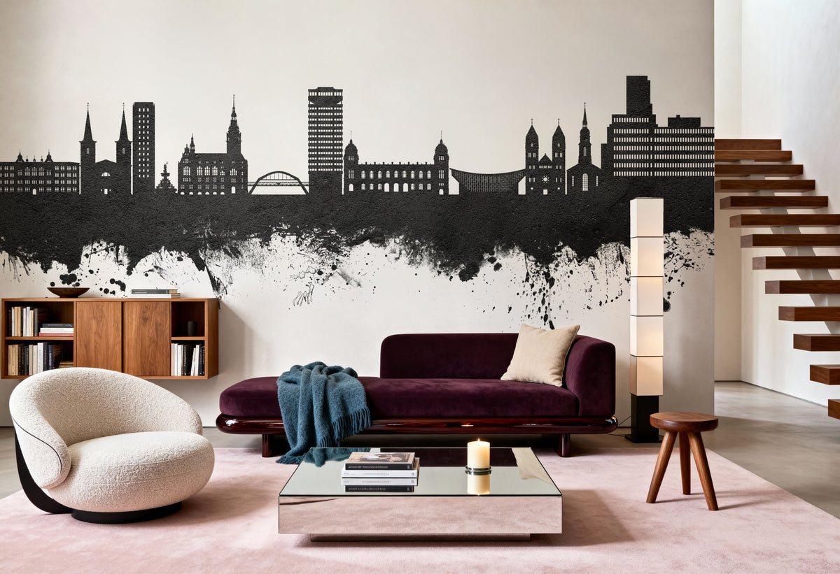 Wuppertal Germany Skyline Black & White Mural Wallpaper - room preview 06