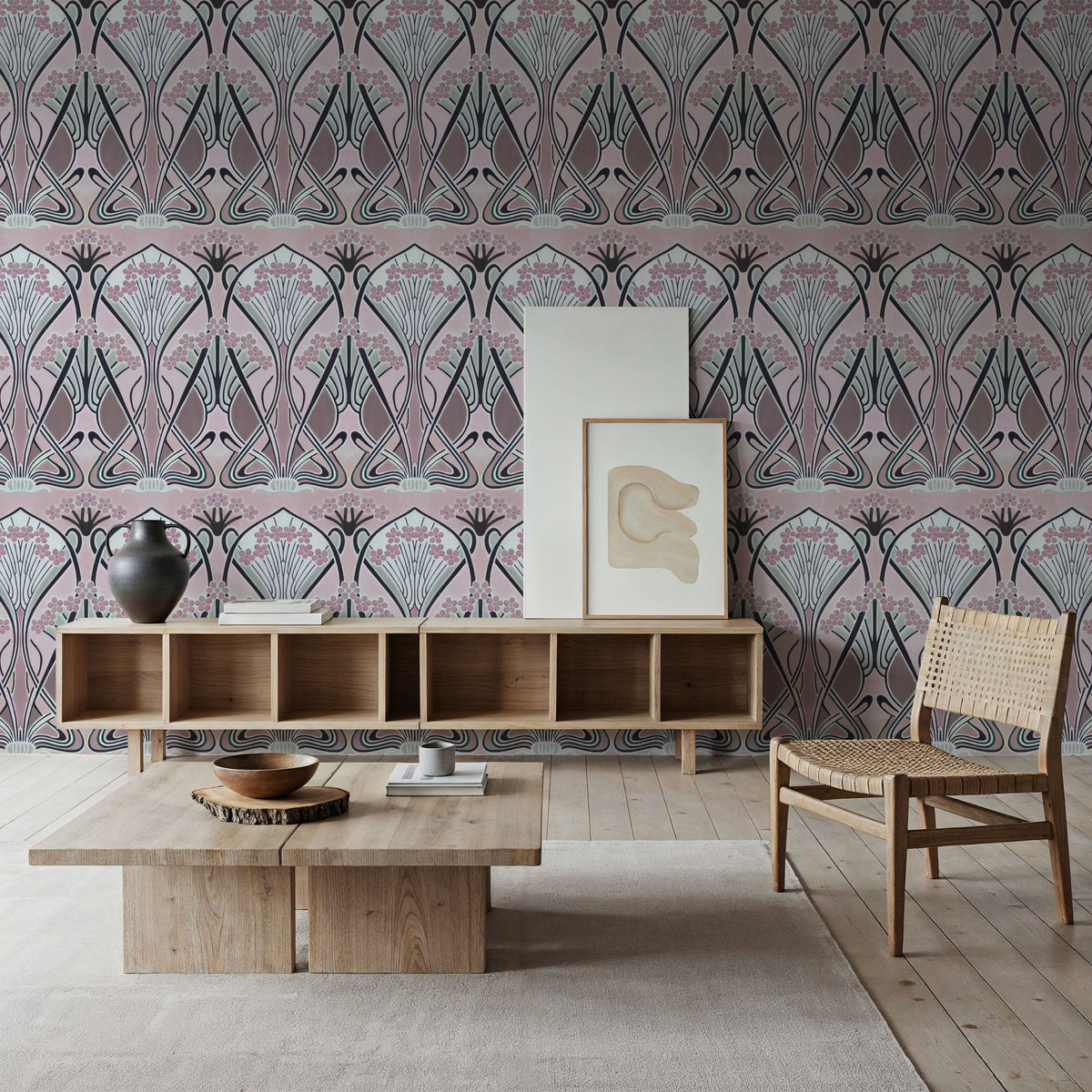 Floral Art Deco Aura, Petal Pink Mural Wallpaper - room preview 06