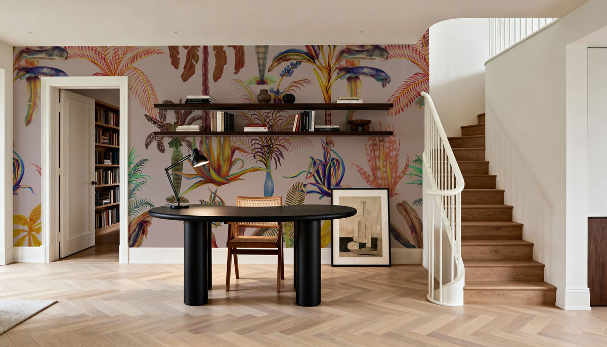Statement Palms, Light Pink Mural Wallpaper - room preview 06