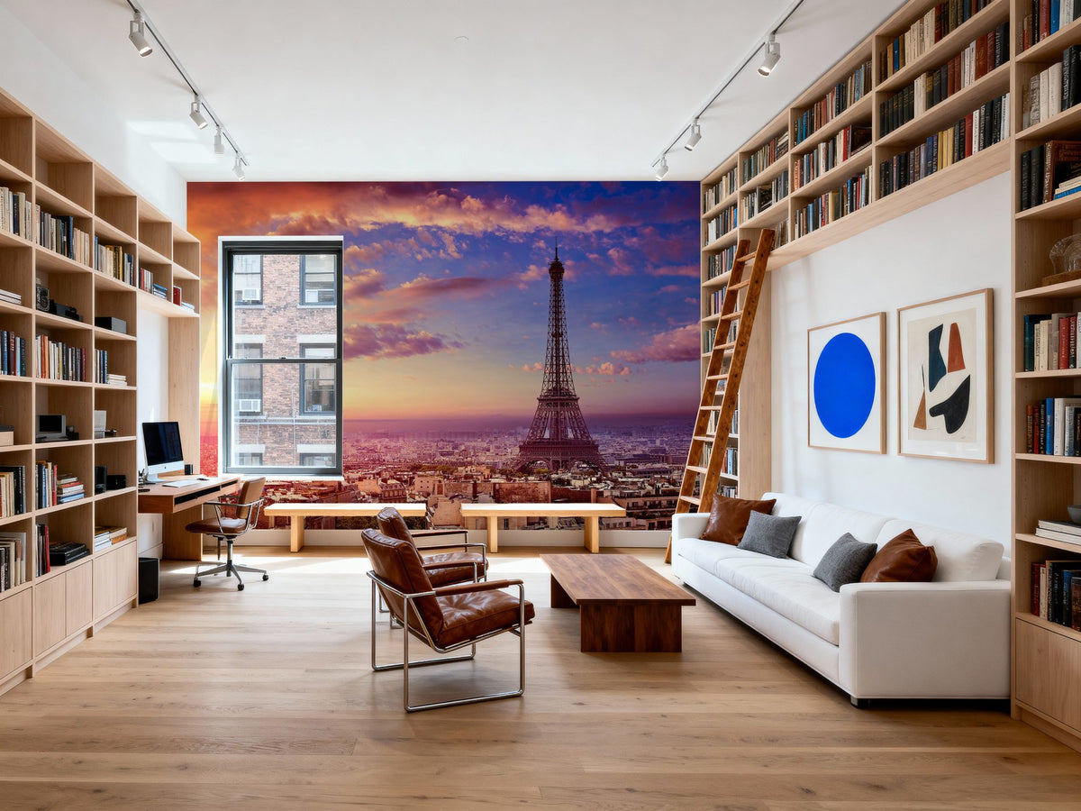 Eiffel Tower Pink Sky Mural Wallpaper - room preview 06