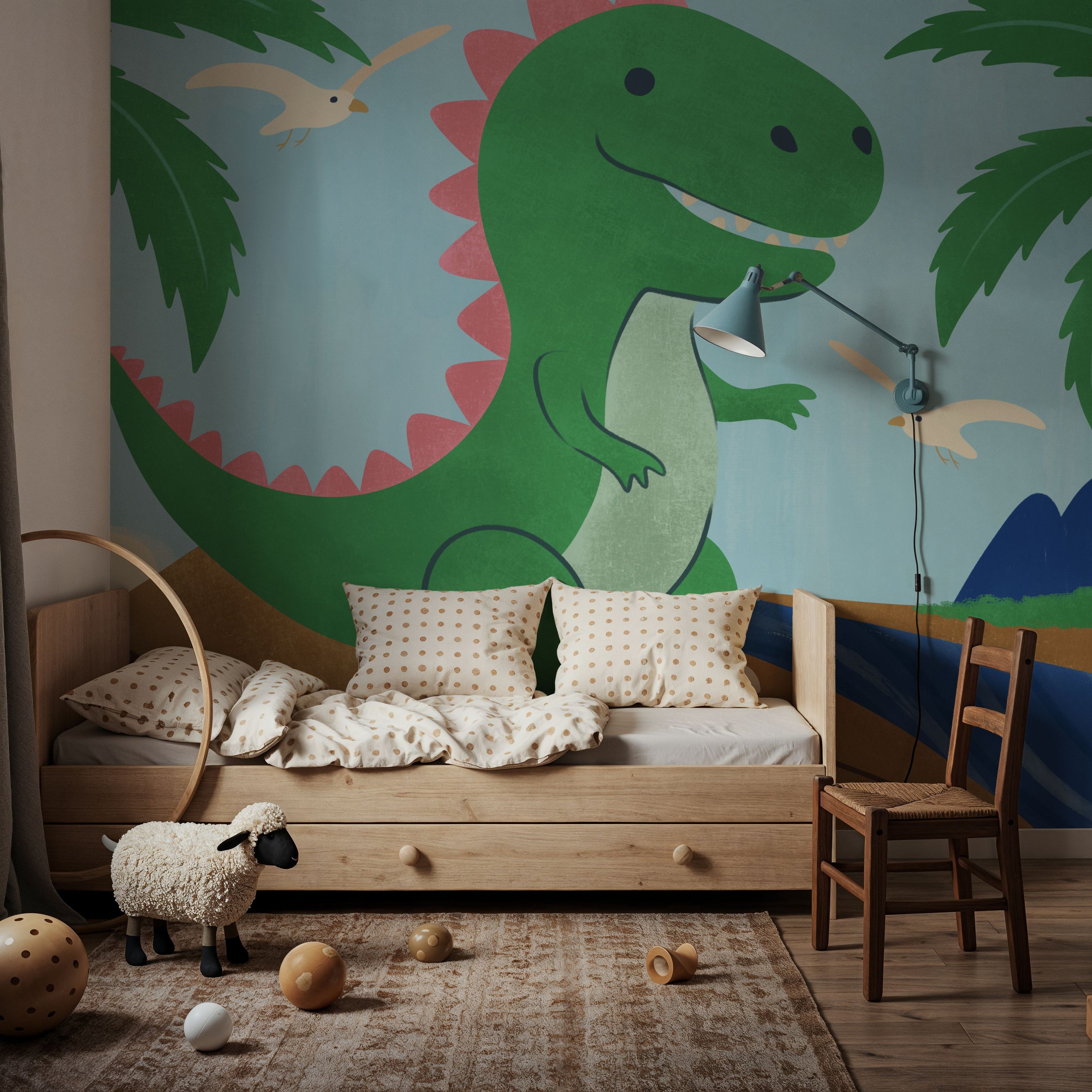 Surfing Baby Dino Mural Wallpaper