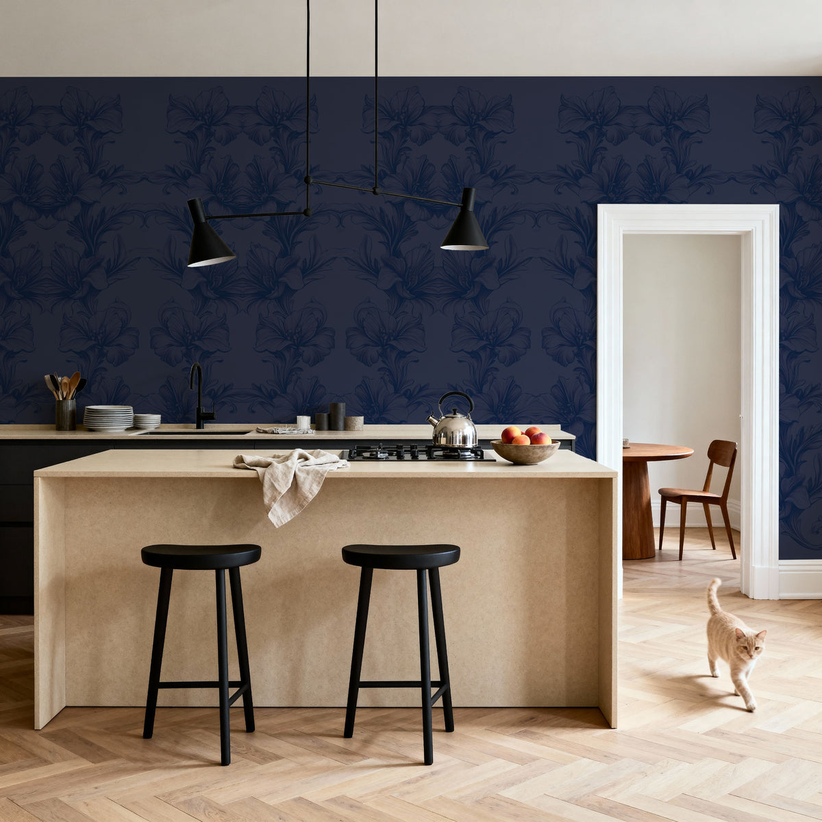 Flower Bridges Blue Mural Wallpaper - room preview 06