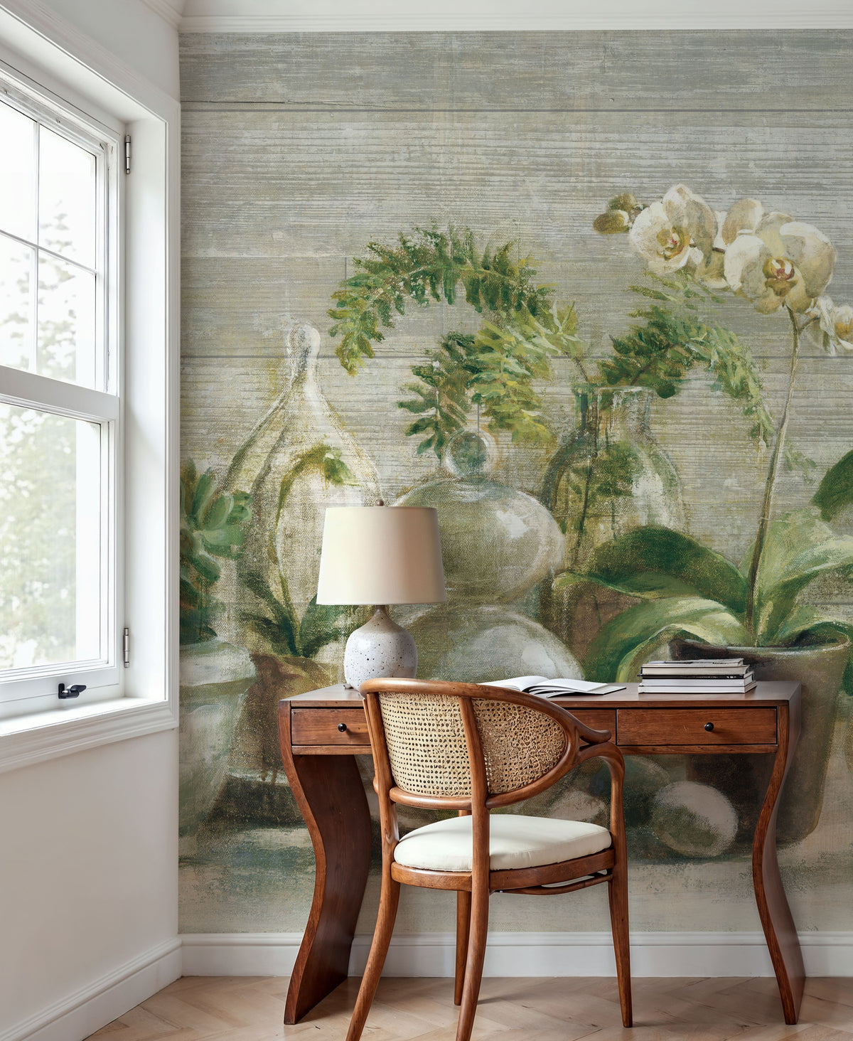 Greenhouse Orchids on Wood V2 Mural Wallpaper - room preview 06