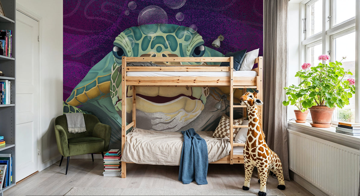 Hello Turtle, Purple Mural Wallpaper - room preview 06