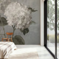 White Hydrangeas on Gray Mural Wallpaper - room preview 06