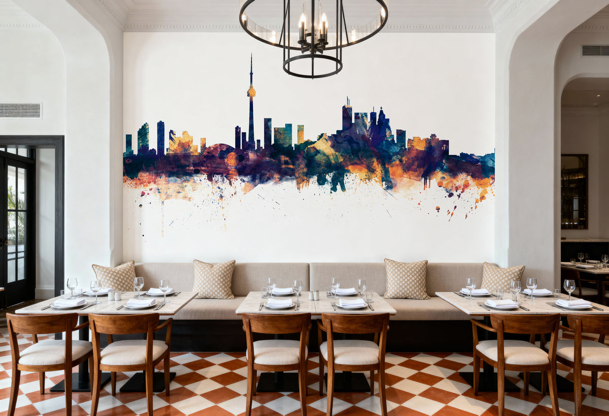 Toronto Canada Skyline Blue & Bronze Mural Wallpaper - room preview 06