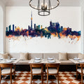 Toronto Canada Skyline Blue & Bronze Mural Wallpaper - room preview 06