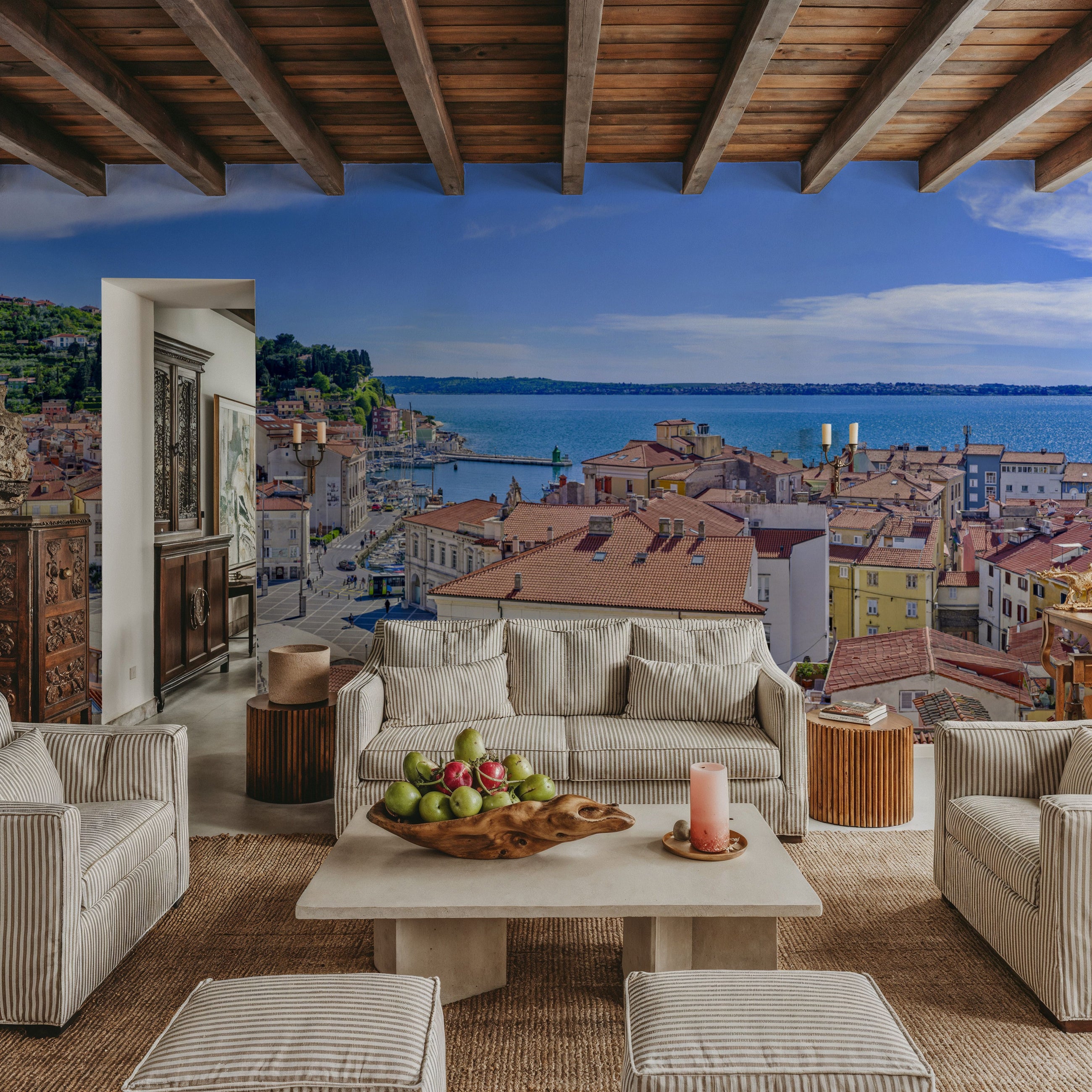 Mediterranean Village Square Mural Wallpaper