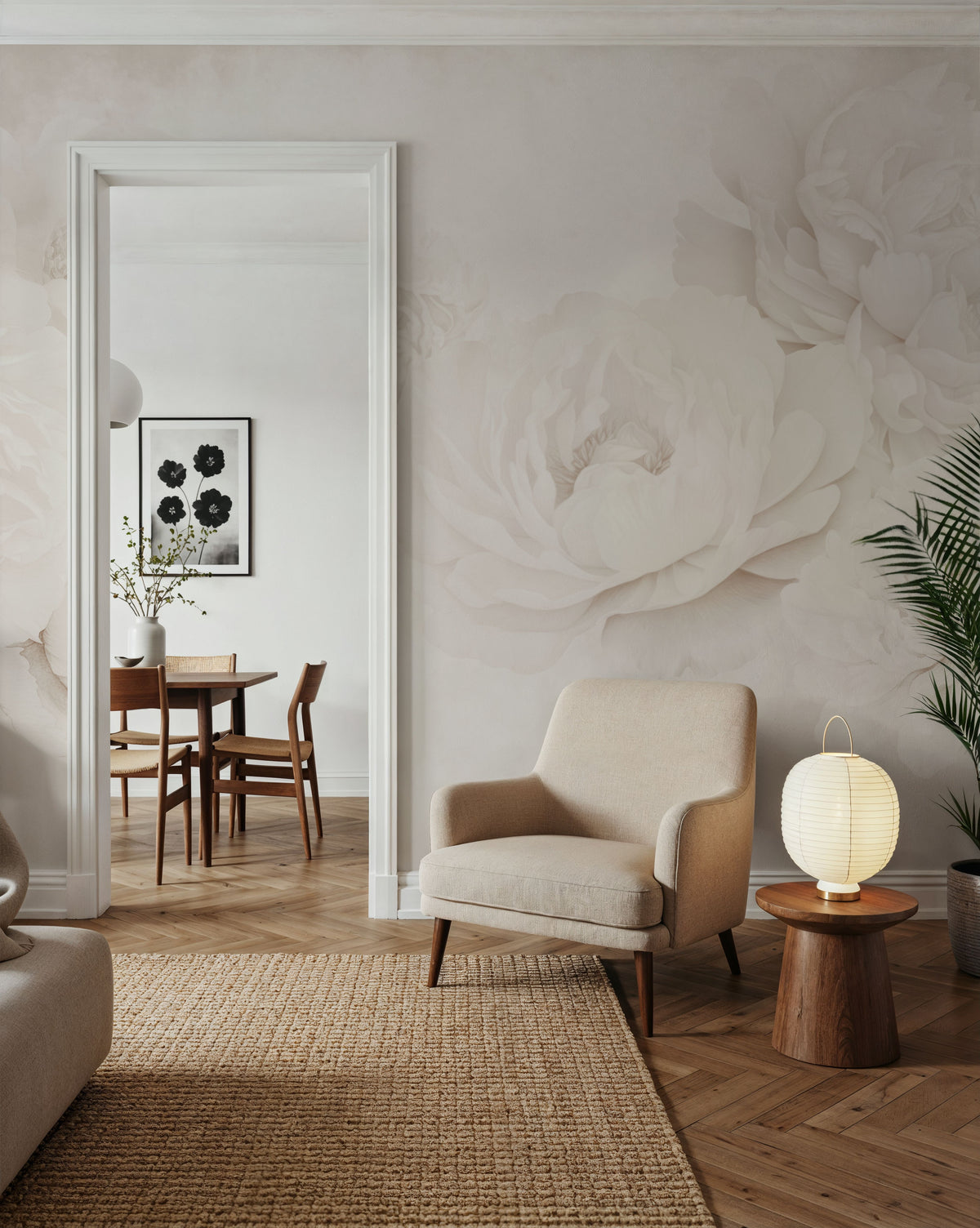 Transcendent Peony, Sepia Mural Wallpaper - room preview 06