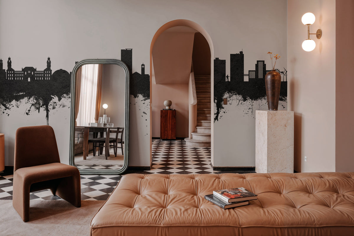 Lubbock Texas Skyline Black & White Mural Wallpaper - room preview 06