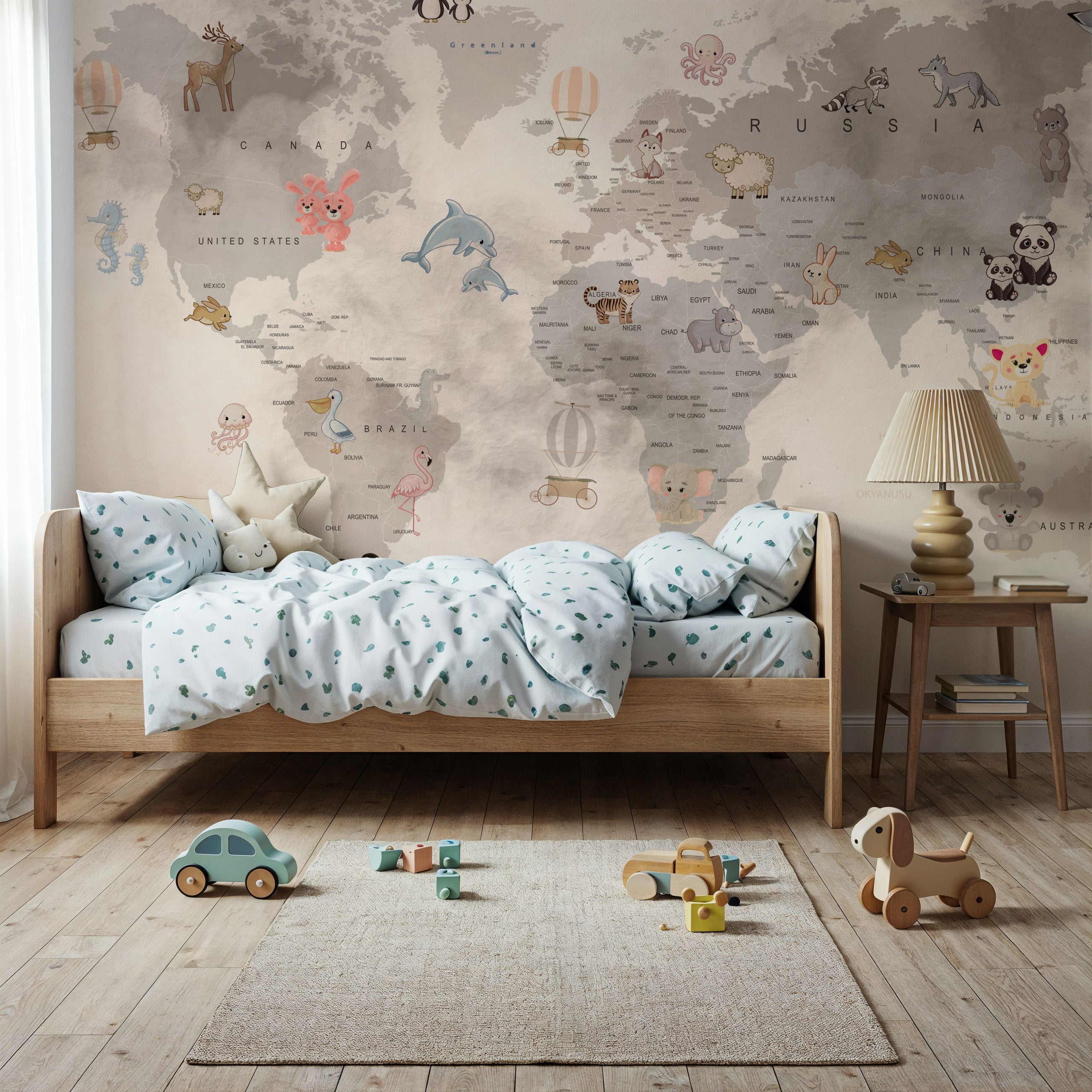 Baby Animals Map Mural Wallpaper