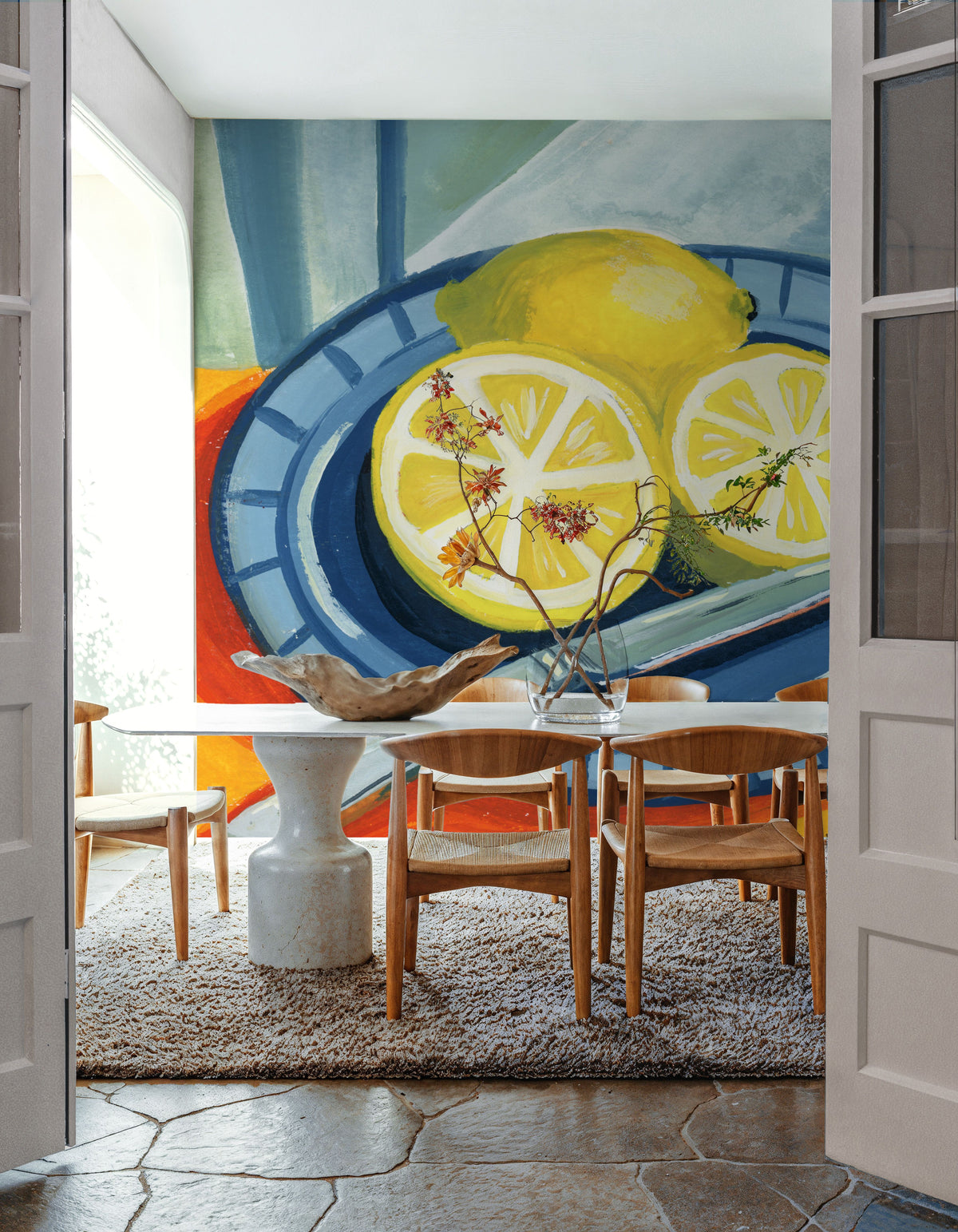 Sliced Lemons on Plates Mural Wallpaper - room preview 06