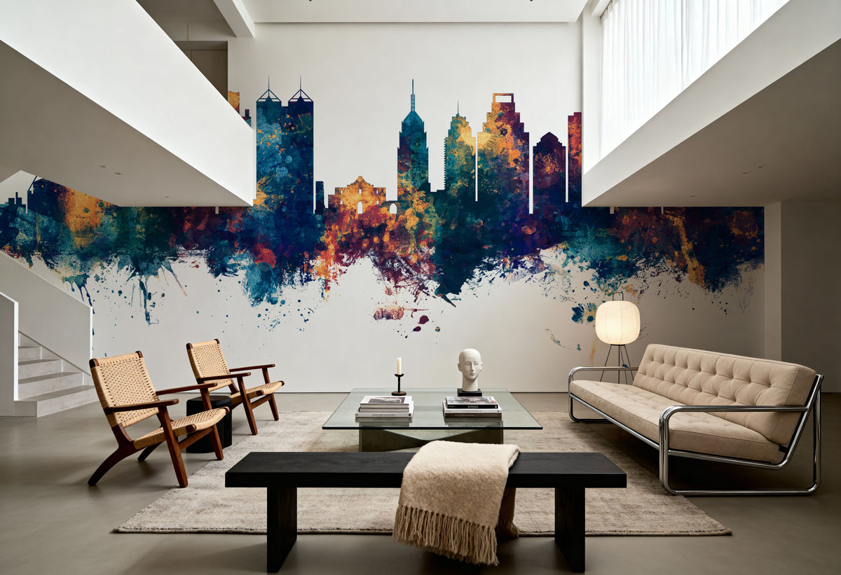 San Antonio Texas Skyline Blue & Bronze Mural Wallpaper - room preview 06