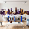 Plymouth England Skyline Purple & Gold Mural Wallpaper - room preview 06