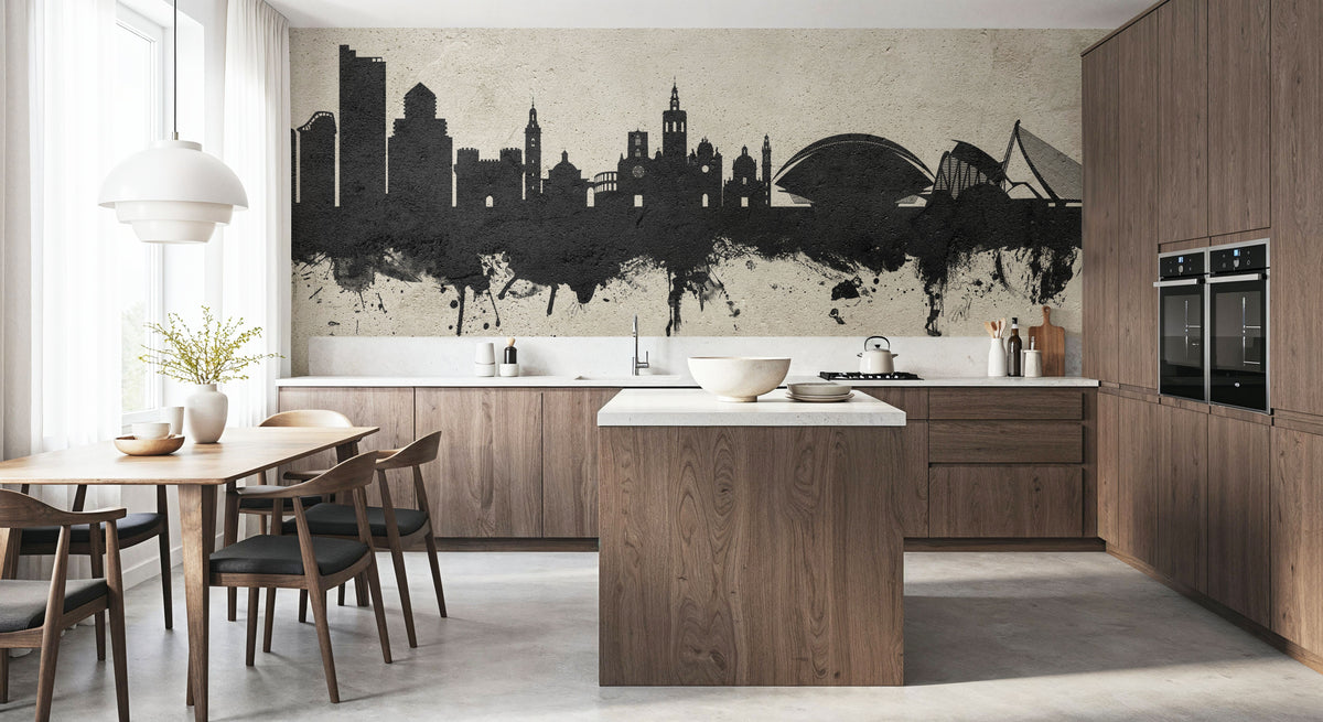 Valencia Spain Skyline Concrete Mural Wallpaper - room preview 06