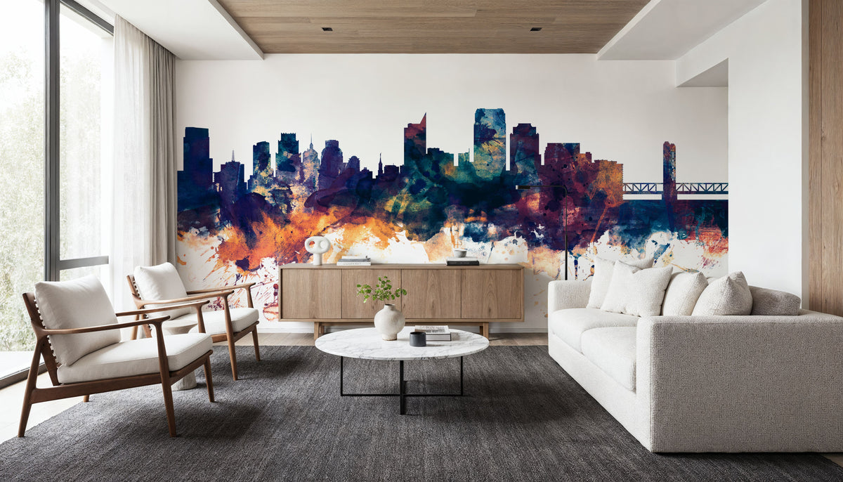Sacramento California Skyline Blue & Bronze Mural Wallpaper - room preview 06