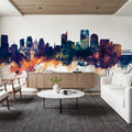 Sacramento California Skyline Blue & Bronze Mural Wallpaper - room preview 06