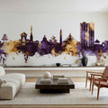 Kathmandu Nepal Skyline Purple & Gold Mural Wallpaper - room preview 06