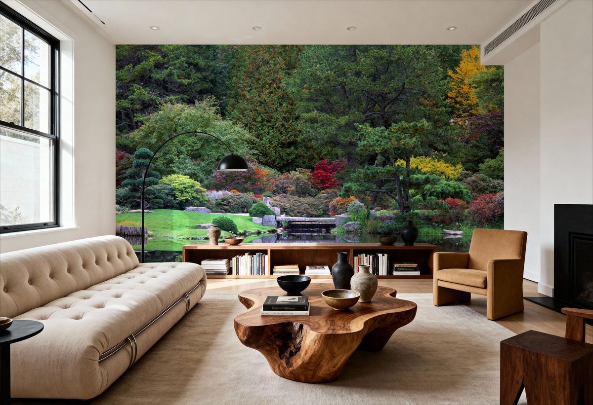 Autumn Bridge Reflection Mural Wallpaper - room preview 06