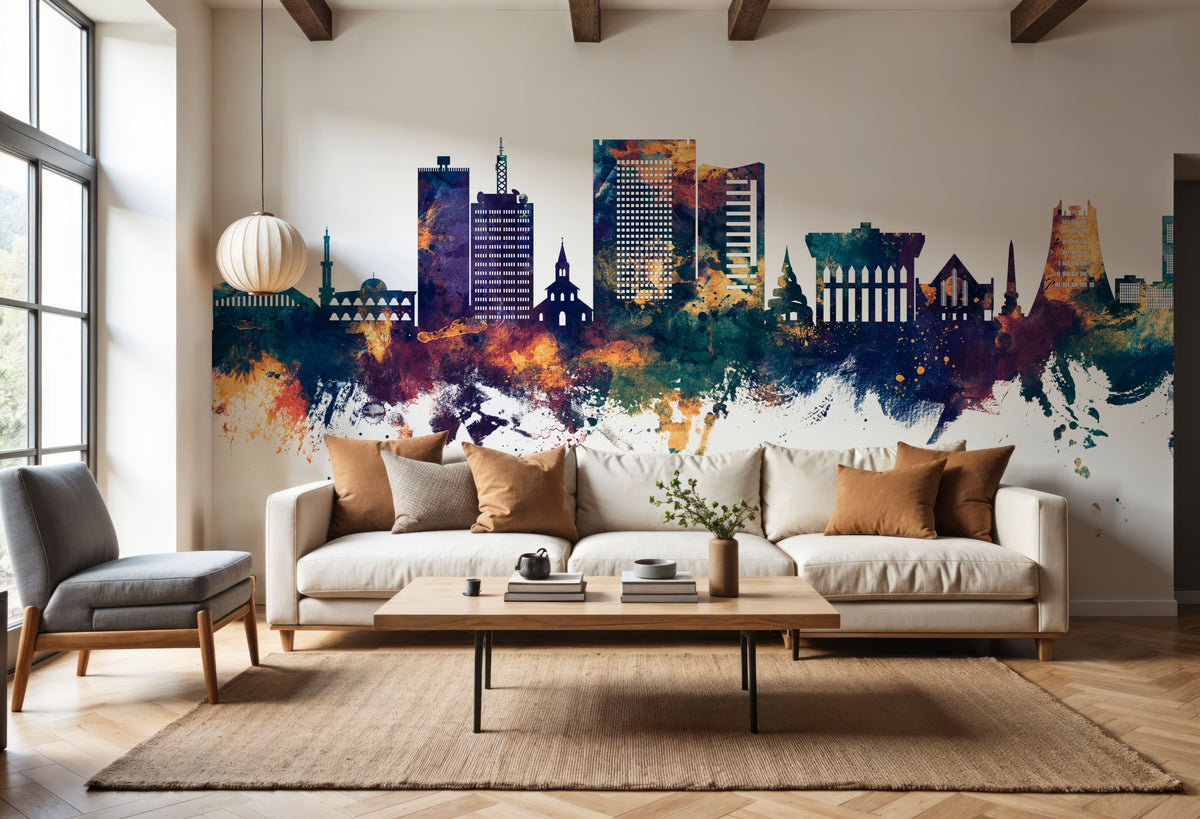 Yaoundé Cameroon Skyline Blue & Bronze Mural Wallpaper - room preview 06