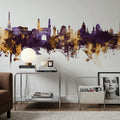 Hyderabad Skyline Purple & Gold Mural Wallpaper - room preview 06