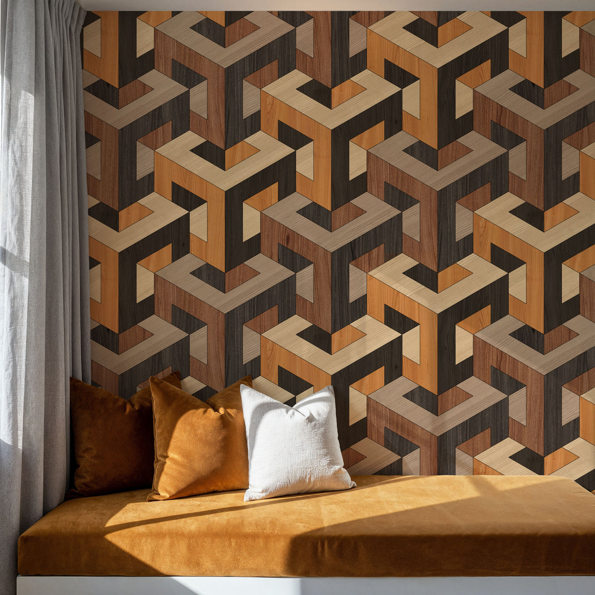 Stacking Wood Mural Wallpaper - room preview 06