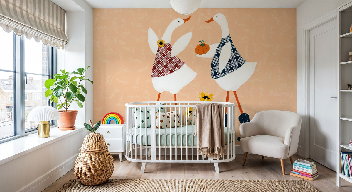Ducks in the Pumpkin Patch V Mural Wallpaper - room preview 06