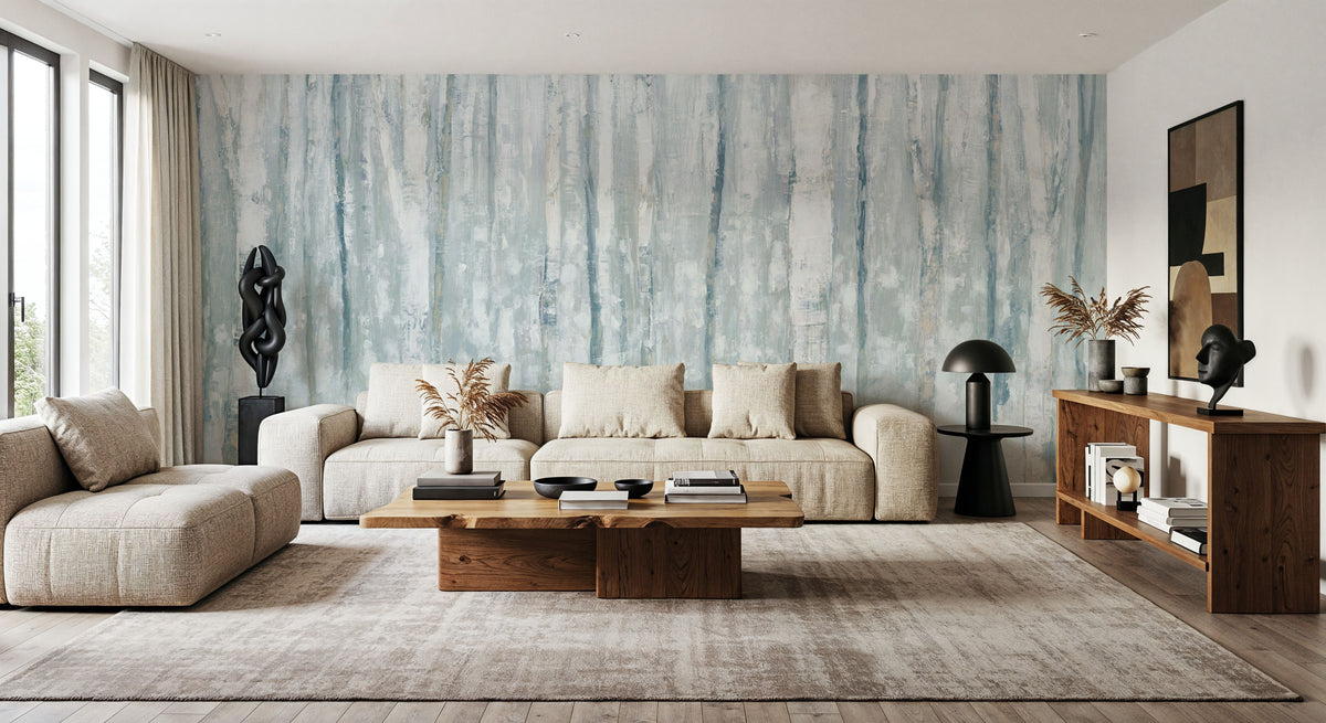 Birches in Winter Blue Gray Mural Wallpaper - room preview 06