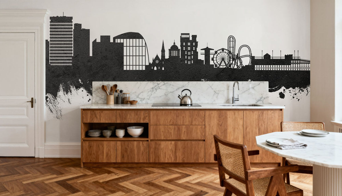 Southend-on-Sea England Skyline Black & White Mural Wallpaper - room preview 06