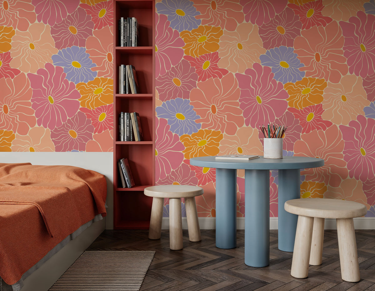 Cool Fluid Flowers, Pink Mural Wallpaper - room preview 06