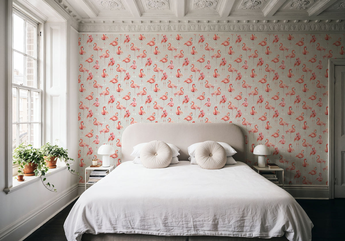 Flamingo Goals Gray Mural Wallpaper - room preview 06