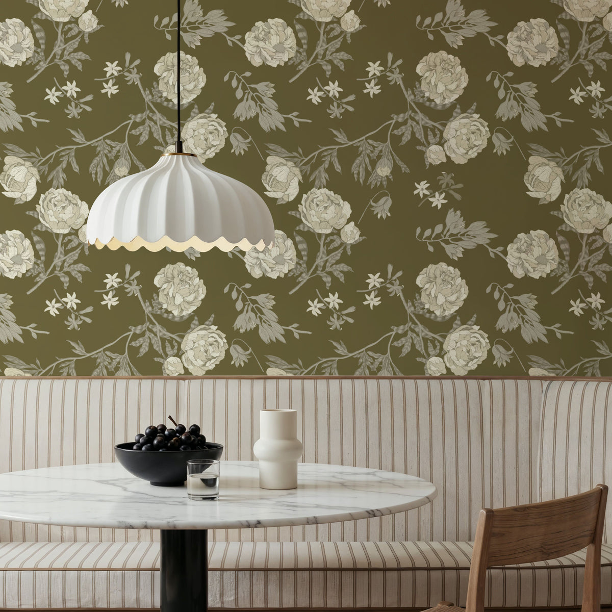 Peony Passion, Khaki Mural Wallpaper - room preview 06
