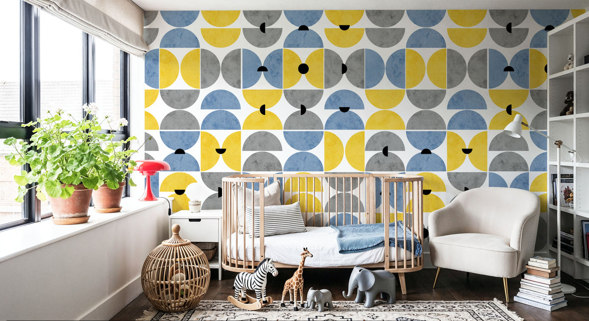 Homley Retro Shapes, Blue Mural Wallpaper - room preview 06