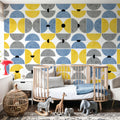 Homley Retro Shapes, Blue Mural Wallpaper - room preview 06