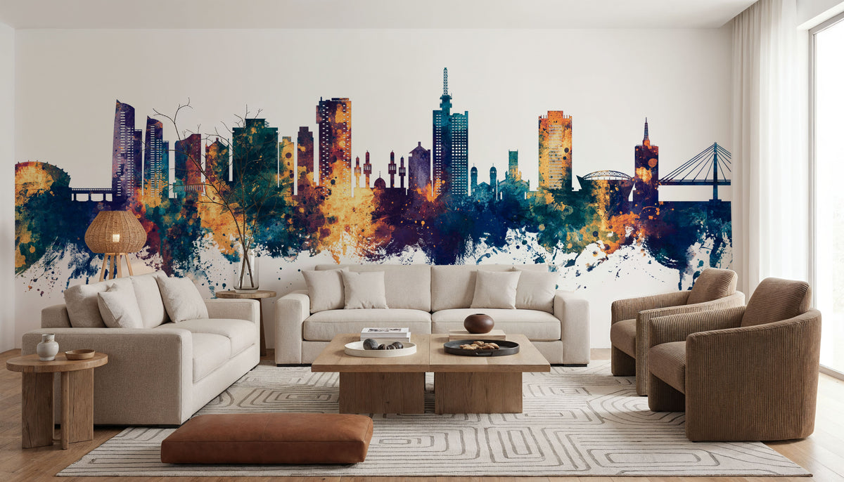 Lagos Nigeria Skyline Blue & Bronze Mural Wallpaper - room preview 06