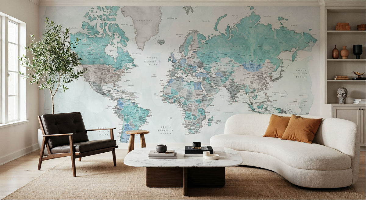 World Map Cities - Ruben Mural Wallpaper - room preview 06