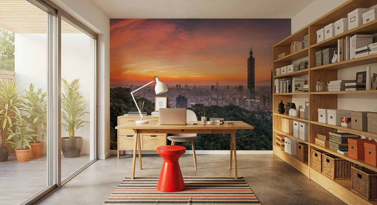 Taipei Sunset Red Mural Wallpaper - room preview 06