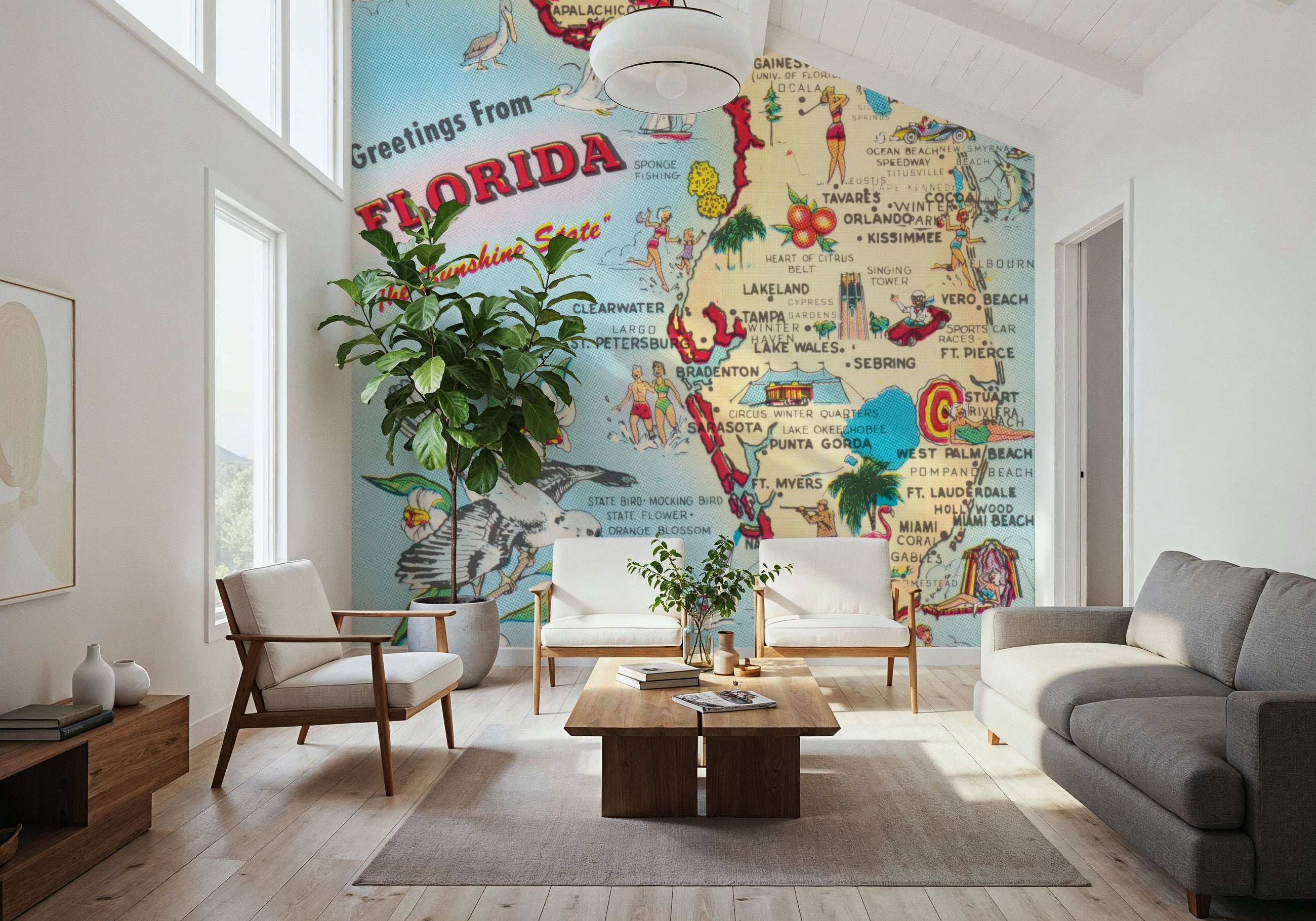 Vintage Florida Travel Map Mural Wallpaper