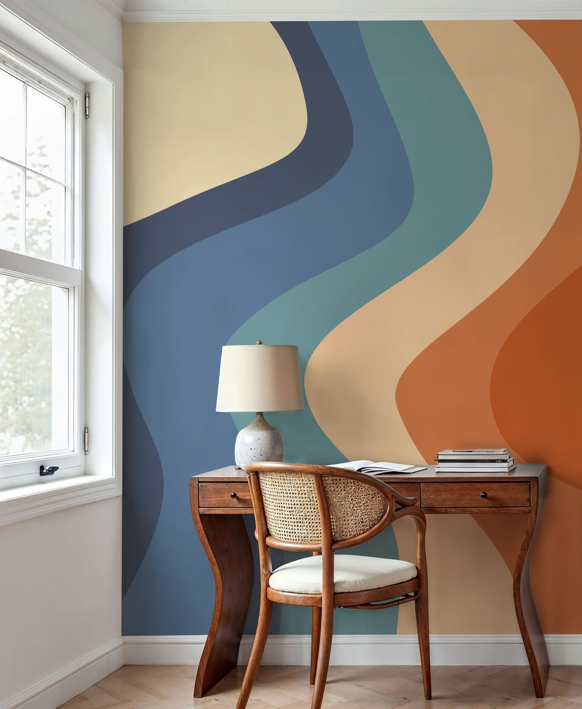 Swirly Hippie Rainbow Mural Wallpaper - room preview 06