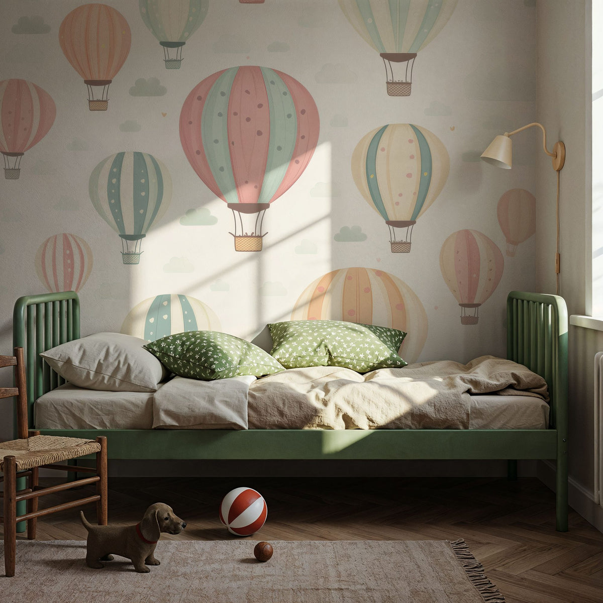 Hot Air Balloon Cloudy White Mural Wallpaper - room preview 06