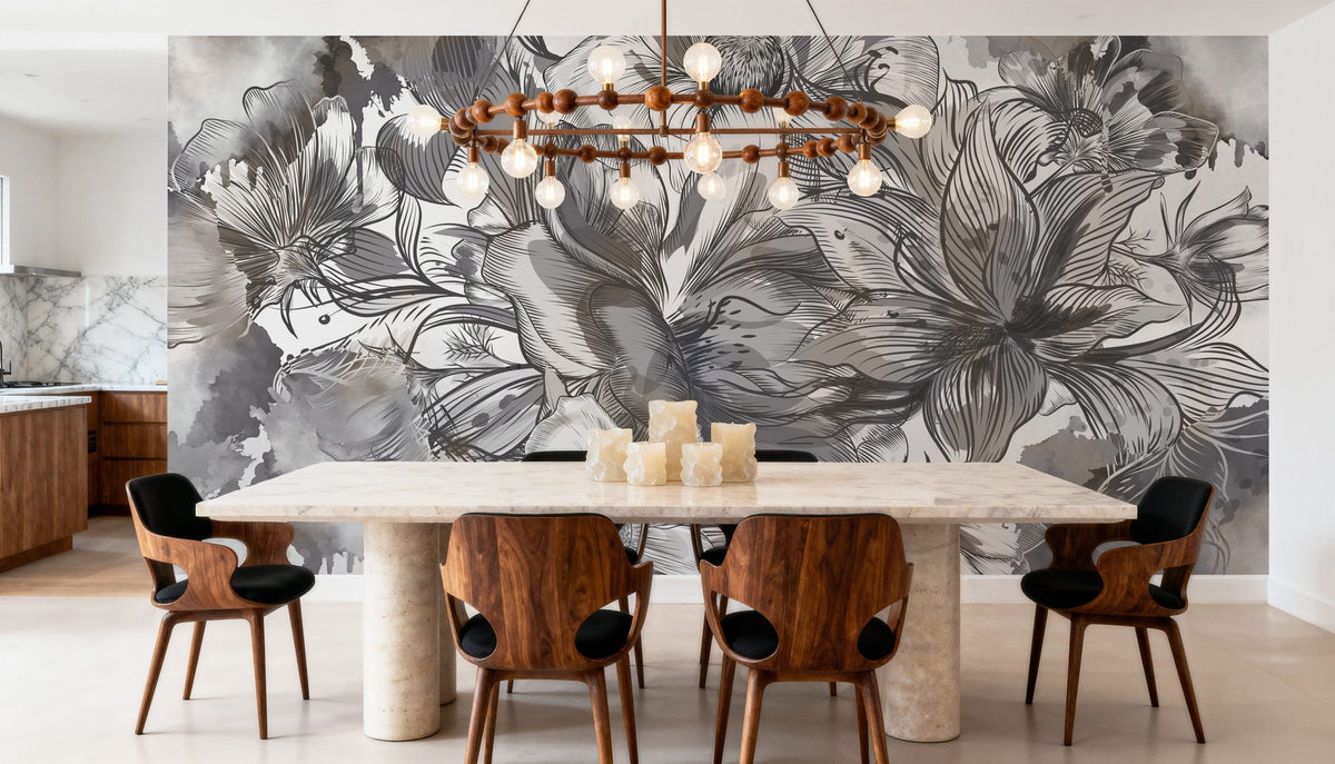 Seeing Through Leaves Gray Mural Wallpaper - room preview 06