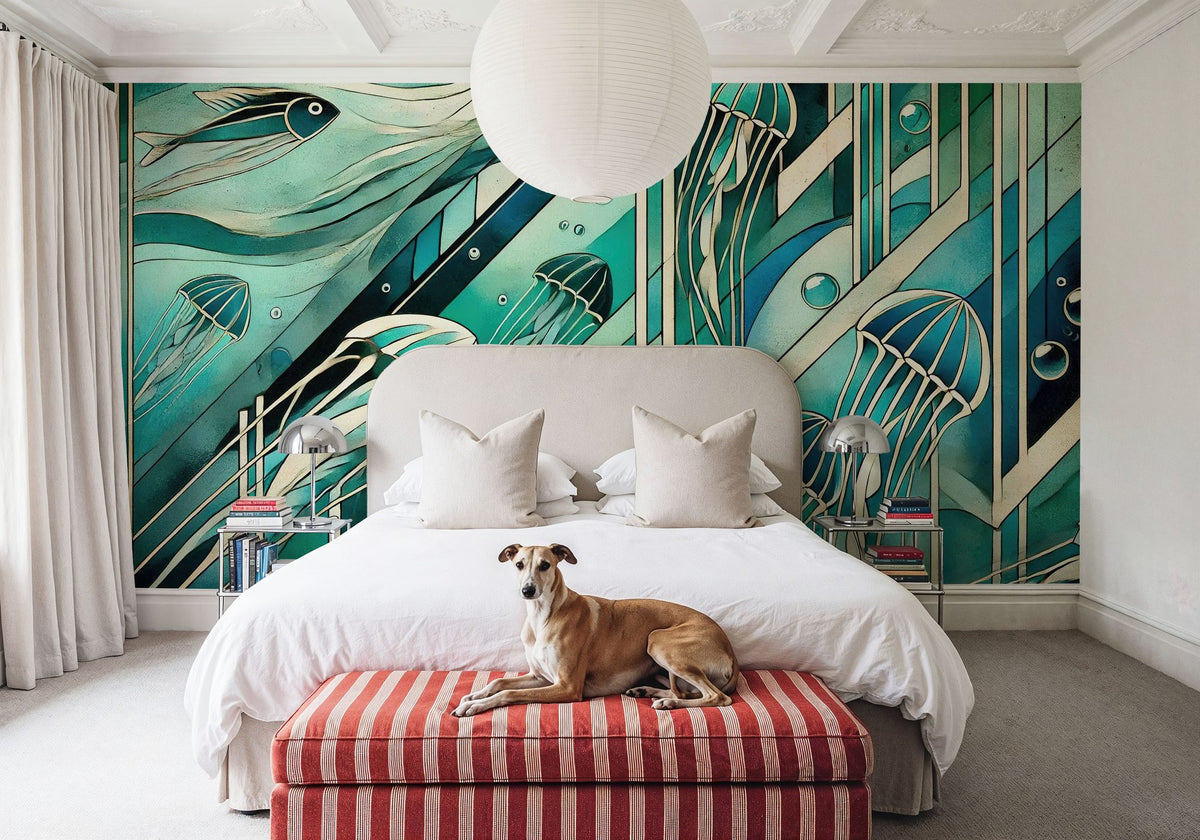 Oceanic Serenade Scene in Art Deco Mural Wallpaper - room preview 06