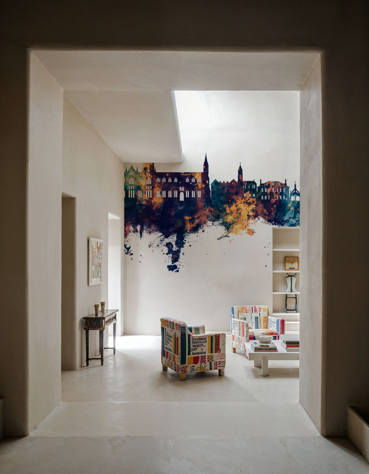 Salisbury England Skyline Blue & Bronze Mural Wallpaper - room preview 06