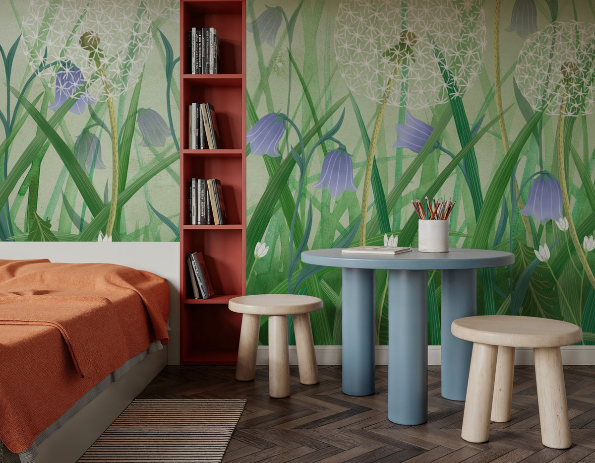 Dandelion Meadow, Green Mural Wallpaper - room preview 06