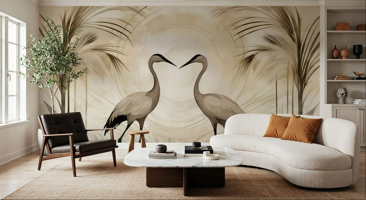 Cranes At Sunset Yellow Mural Wallpaper - room preview 06
