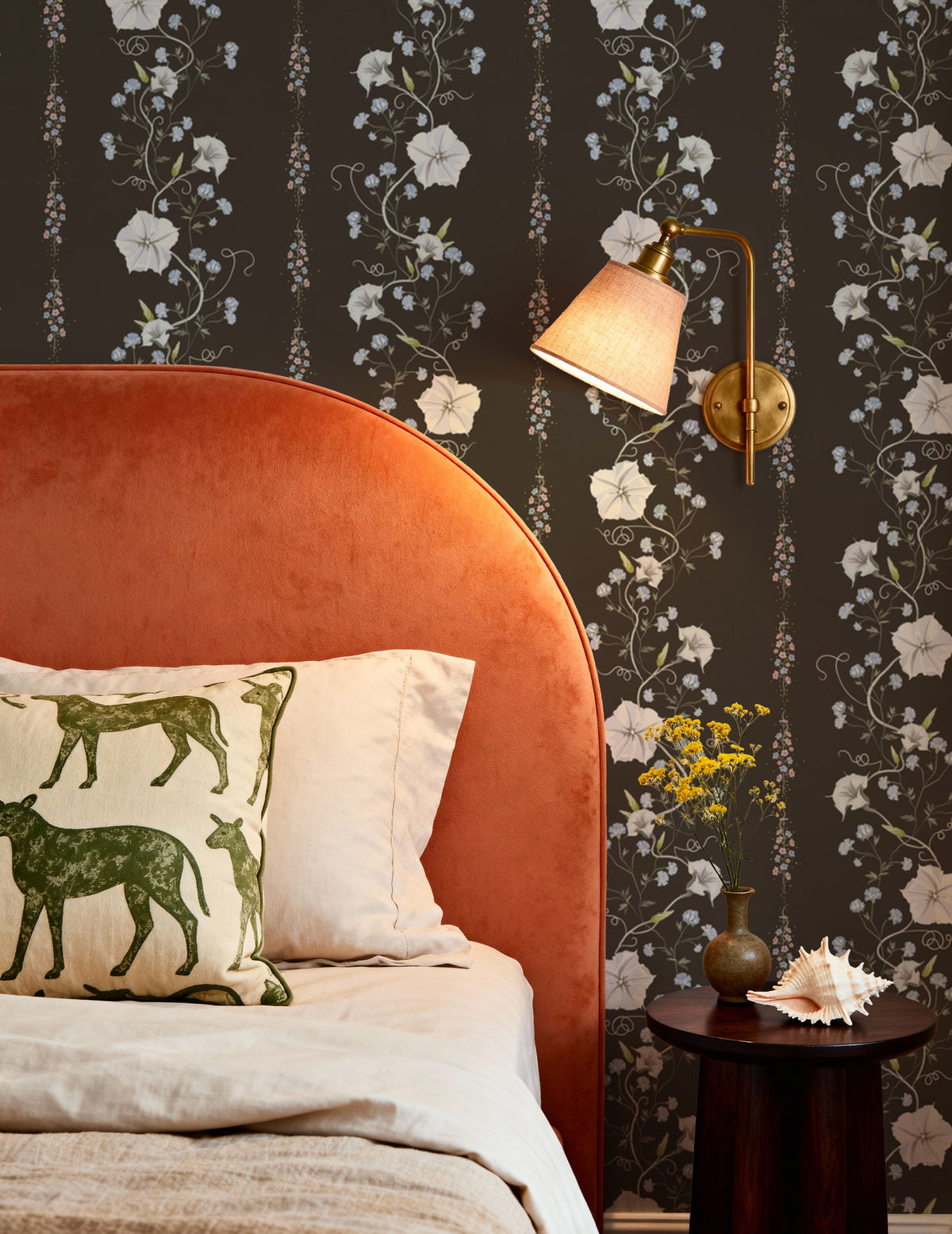 Trailing Flower Stripe, Walnut Mural Wallpaper - room preview 06