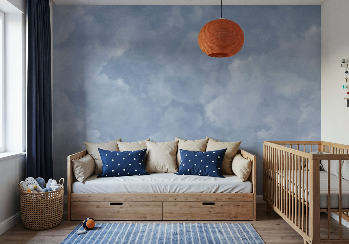 Painted Dreamy Clouds, Blues Mural Wallpaper - room preview 06