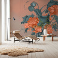 Humble Blooms - Peach and Teal Mural Wallpaper - room preview 06